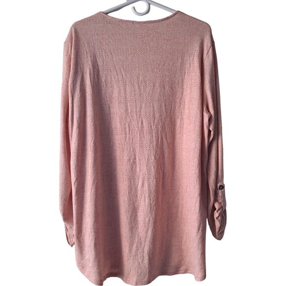 Akemi & Kim Peach Scoop Neck Long Convertible Sleeve Shirt Tail Tee-Shirt - M - Picture 2 of 12